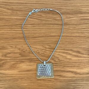 Brighton Hammered gold & Basket Weave Silver Square Pendant Chunky Necklace